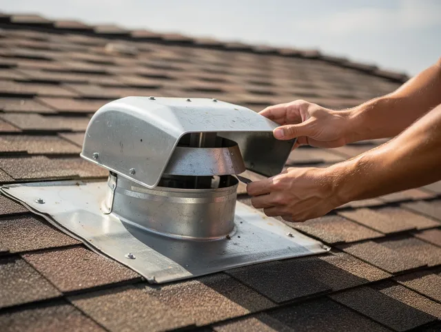 Bonita Springs Dryer Vent Cleaning certified technician safely cleaning a roof-mounted dryer vent in Bonita Springs